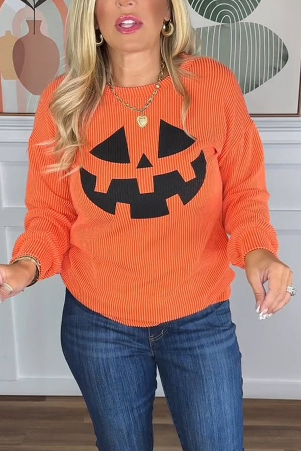 Women Round Neck Printed Halloween Casual Top