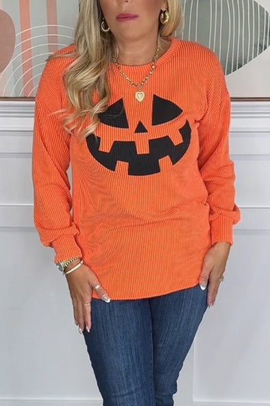 Women Round Neck Printed Halloween Casual Top