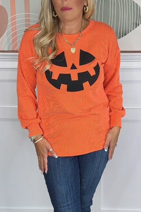 Women Round Neck Printed Halloween Casual Top