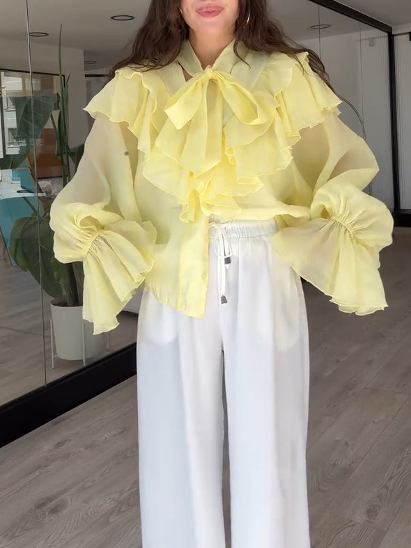 Elegant Multi-Layer Ruffle Chiffon Shirt