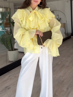 Elegant Multi-Layer Ruffle Chiffon Shirt
