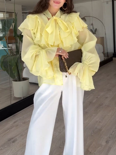 Elegant Multi-Layer Ruffle Chiffon Shirt