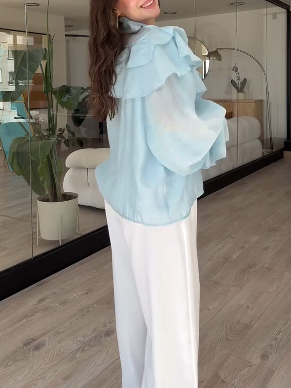 Elegant Multi-Layer Ruffle Chiffon Shirt