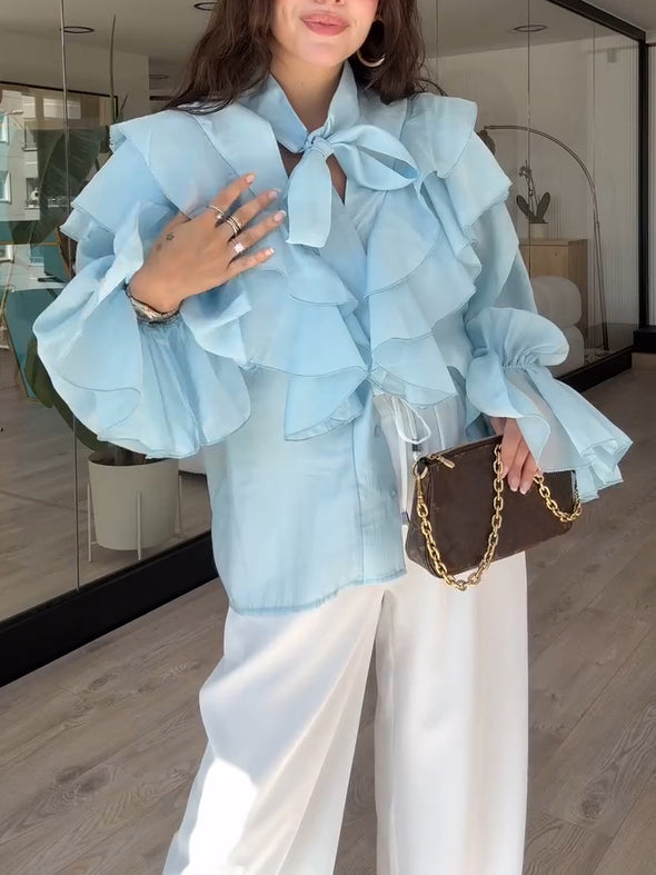 Elegant Multi-Layer Ruffle Chiffon Shirt