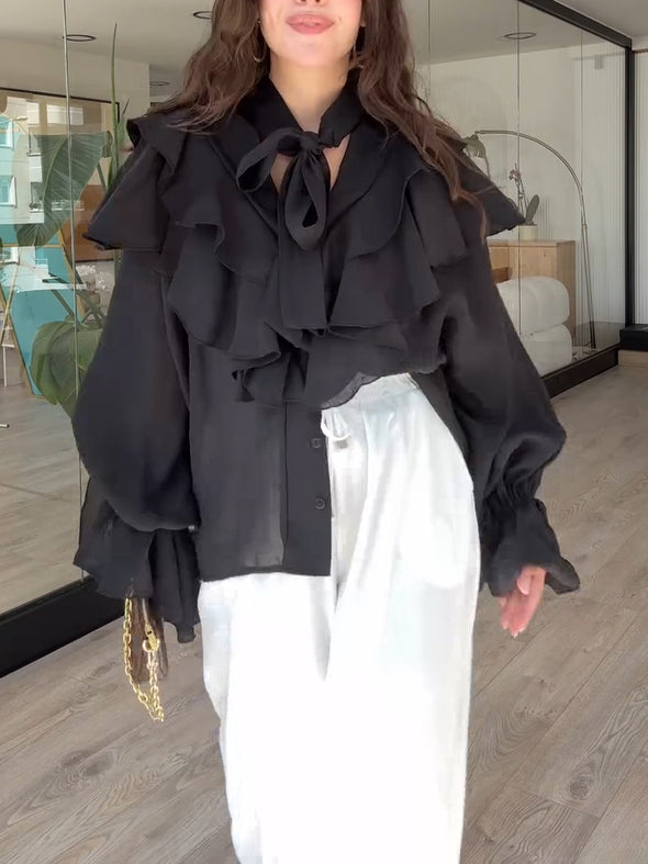 Elegant Multi-Layer Ruffle Chiffon Shirt