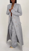 Women Lapel Double-breasted Long Trench Coat + Pants Temperament Casual Suit
