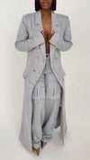 Women Lapel Double-breasted Long Trench Coat + Pants Temperament Casual Suit