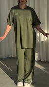Women Round Neck Rhinestone Loose Casual Suit