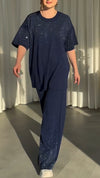 Women Round Neck Rhinestone Loose Casual Suit