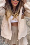 Women Hooded Patchwork Printed Plush Casual Coat