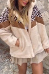 Women Hooded Patchwork Printed Plush Casual Coat