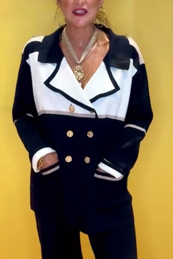 Women Lapel Double-breasted Casual Top