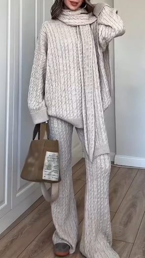 Women Round Neck Knitted Casual Suit