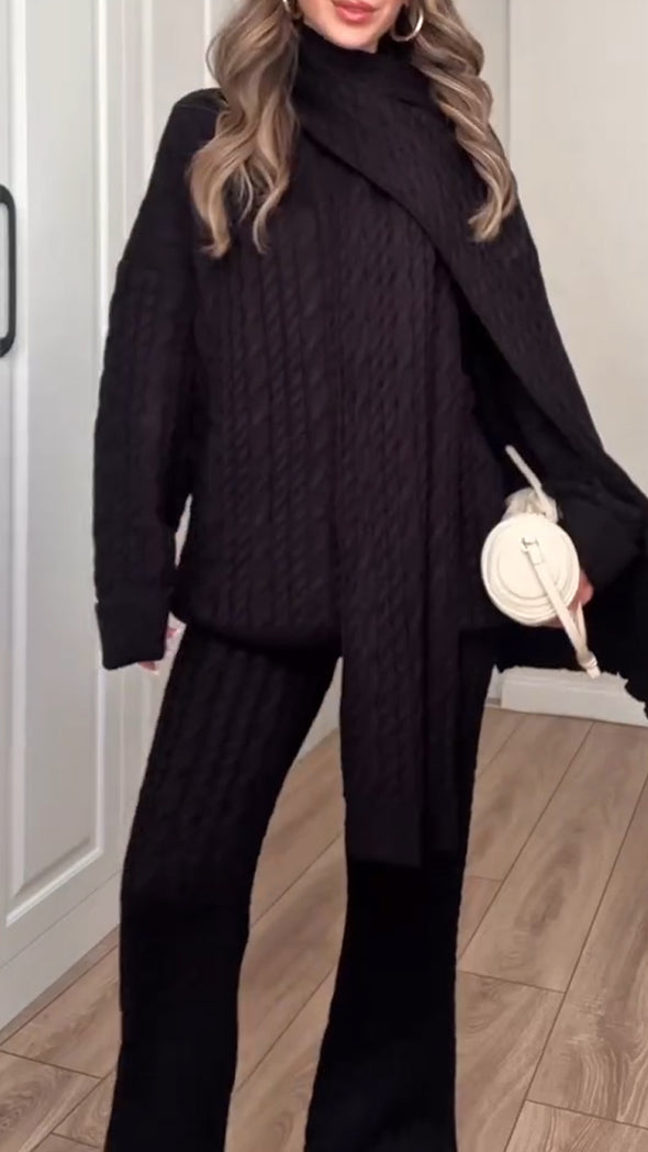 Women Round Neck Knitted Casual Suit