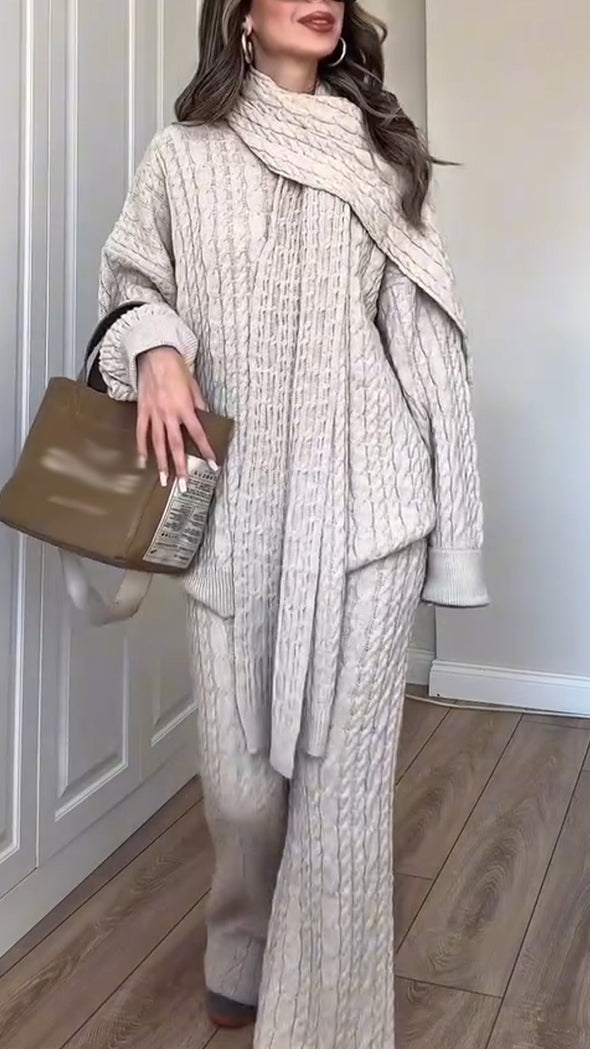 Women Round Neck Knitted Casual Suit