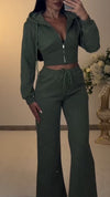 Women Round Neck Hooded Drawstring Rhinestone Top + Pants Casual Suit
