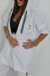 Women Hooded Drawstring Jacket + Pants Casual Set