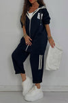 Women Hooded Drawstring Jacket + Pants Casual Set