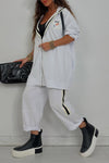 Women Hooded Drawstring Jacket + Pants Casual Set