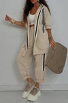 Women Hooded Drawstring Jacket + Pants Casual Set