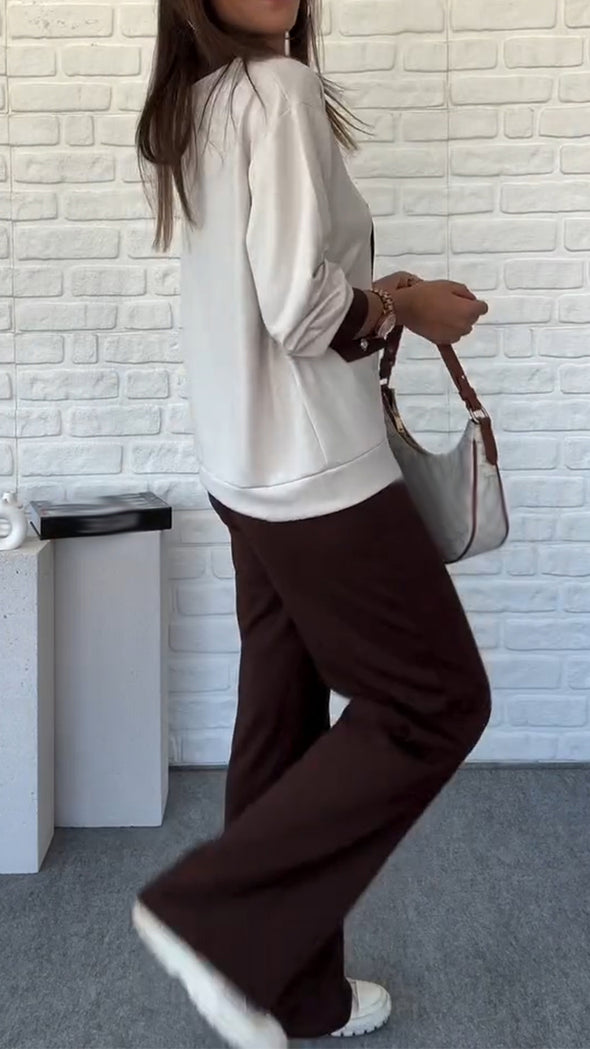 Women Button-down Cardigan + Pants Casual Suit