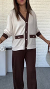 Women Button-down Cardigan + Pants Casual Suit
