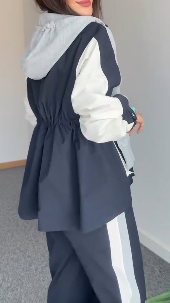 Women Lapel Stitching Fake Two-piece Jacket + Pants Casual Suit