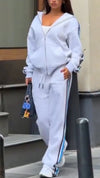 Women Vertical Striped Hooded Casual Suit