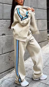 Women Vertical Striped Hooded Casual Suit