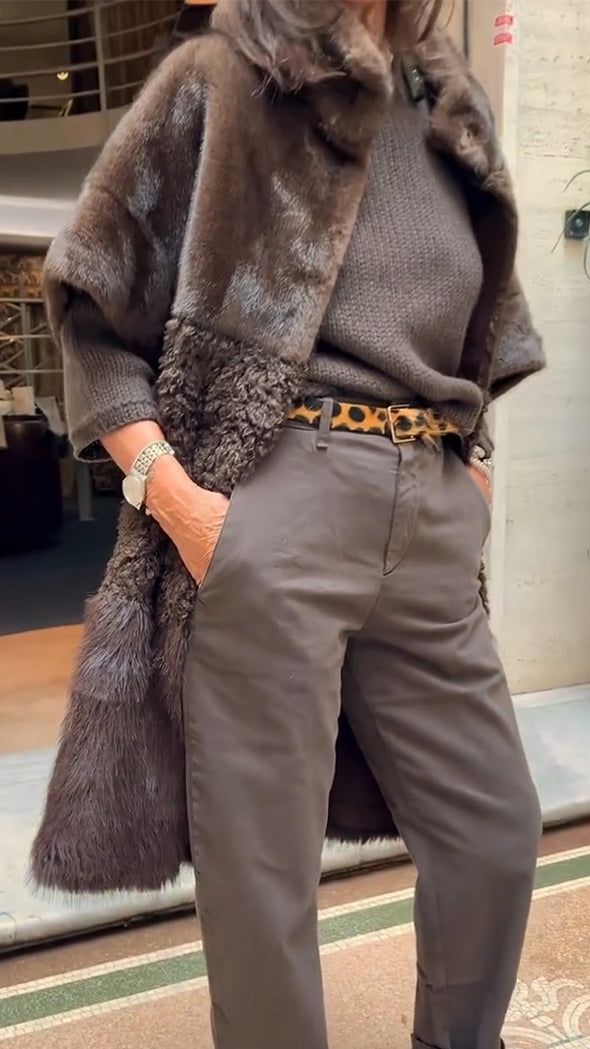Women Lapel Solid Color Plush Temperament Casual Coat