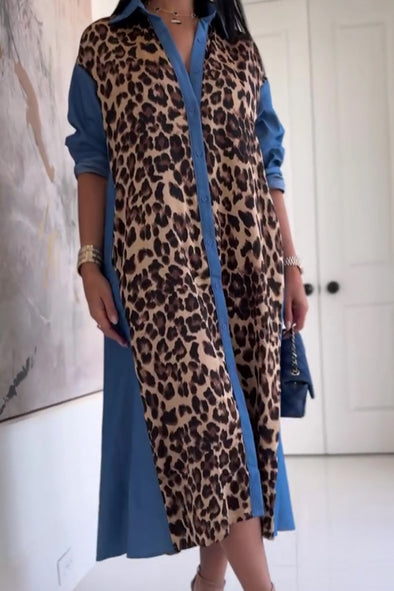 Women Leopard Print Shirt Dresss