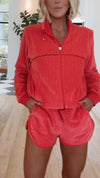 Women Stand Collar Jacket + Shorts Casual Set