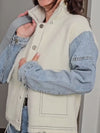 Women Lapel Buttoned Patchwork Denim Casual Jacket