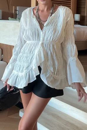 Women Bohemian Pleated Top
