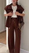 Women Lapel Rhinestone Vest + Pants Casual Suit
