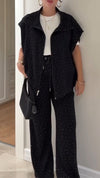 Women Lapel Rhinestone Vest + Pants Casual Suit