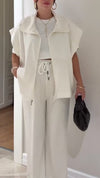 Women Lapel Rhinestone Vest + Pants Casual Suit