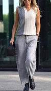 Women V-neck Contrasting Knitted Top + Pants Casual Suit