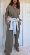 Women Stand Collar Half Zip Top + Pants Solid Color Casual Set