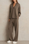 Women V-neck Top + Drawstring Pants Casual Suit
