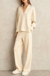 Women V-neck Top + Drawstring Pants Casual Suit
