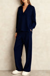 Women V-neck Top + Drawstring Pants Casual Suit