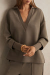 Women V-neck Top + Drawstring Pants Casual Suit