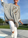 Women Round Neck Leopard Print Loose Casual Top
