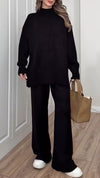 Women High-neck Knitted Solid Color Casual Suit