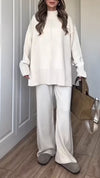Women High-neck Knitted Solid Color Casual Suit