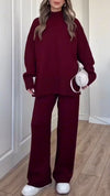 Women High-neck Knitted Solid Color Casual Suit