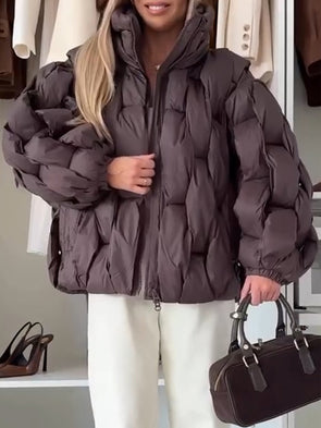 Women Stand Collar Plaid Casual Cotton Jacket