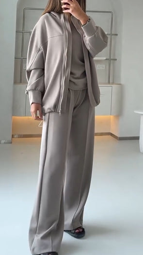 Women Solid Color Casual Three-piece Suit