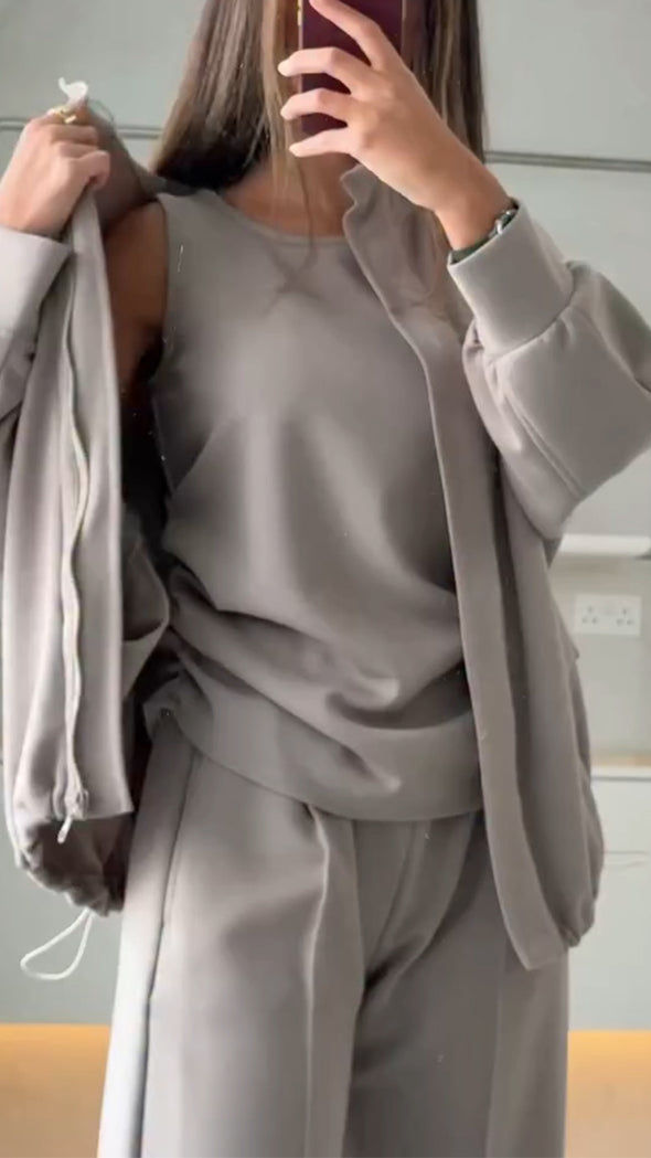 Women Solid Color Casual Three-piece Suit